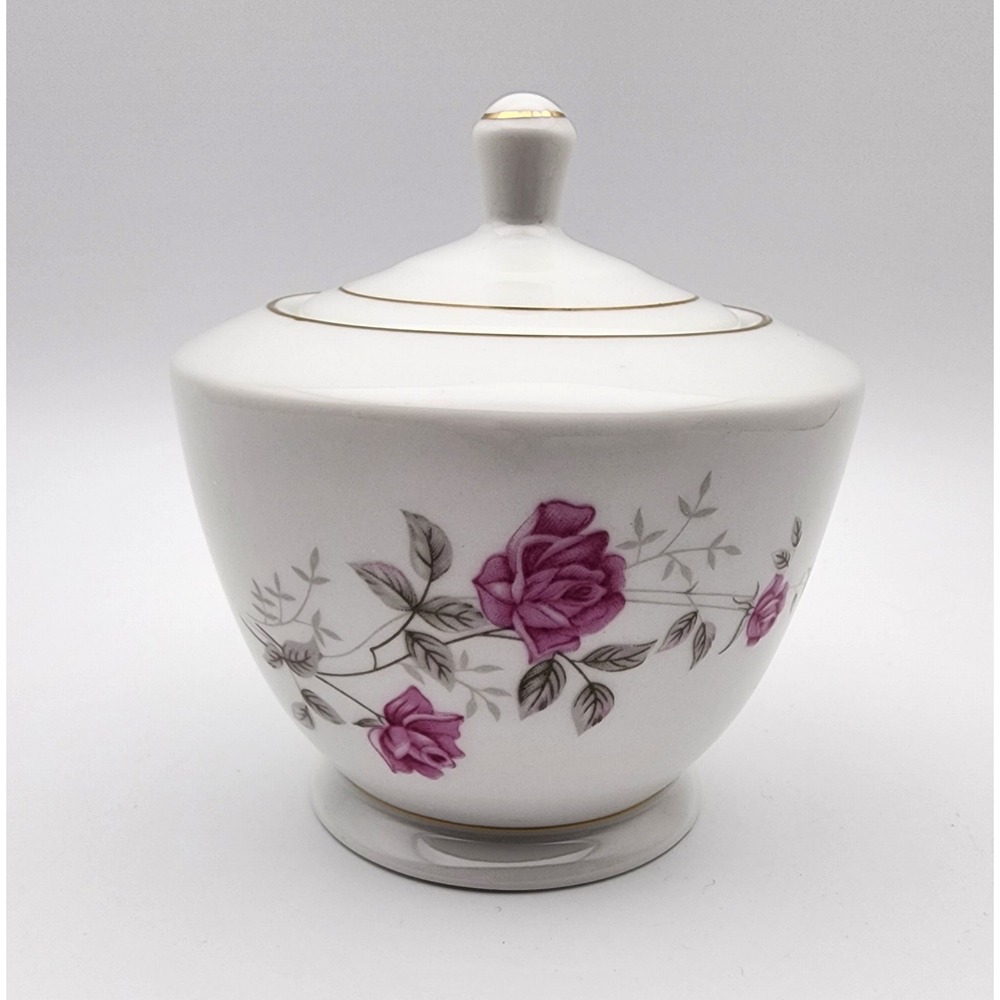 Vintage Tangshan Fine China Sugar‎ Bowl White W/ Pink Roses